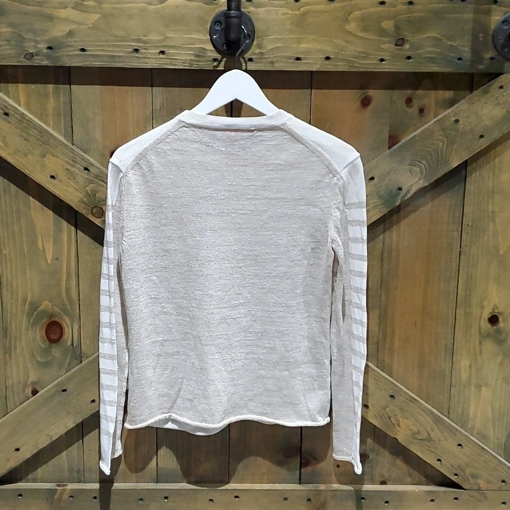 TORY BURCH LONG SLEEVE CREAM TOP WITH GOLD SHIMMER SIZE XS SHEER